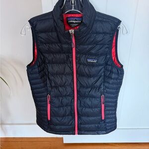 Patagonia Black Puffer Vest with Pink Accents